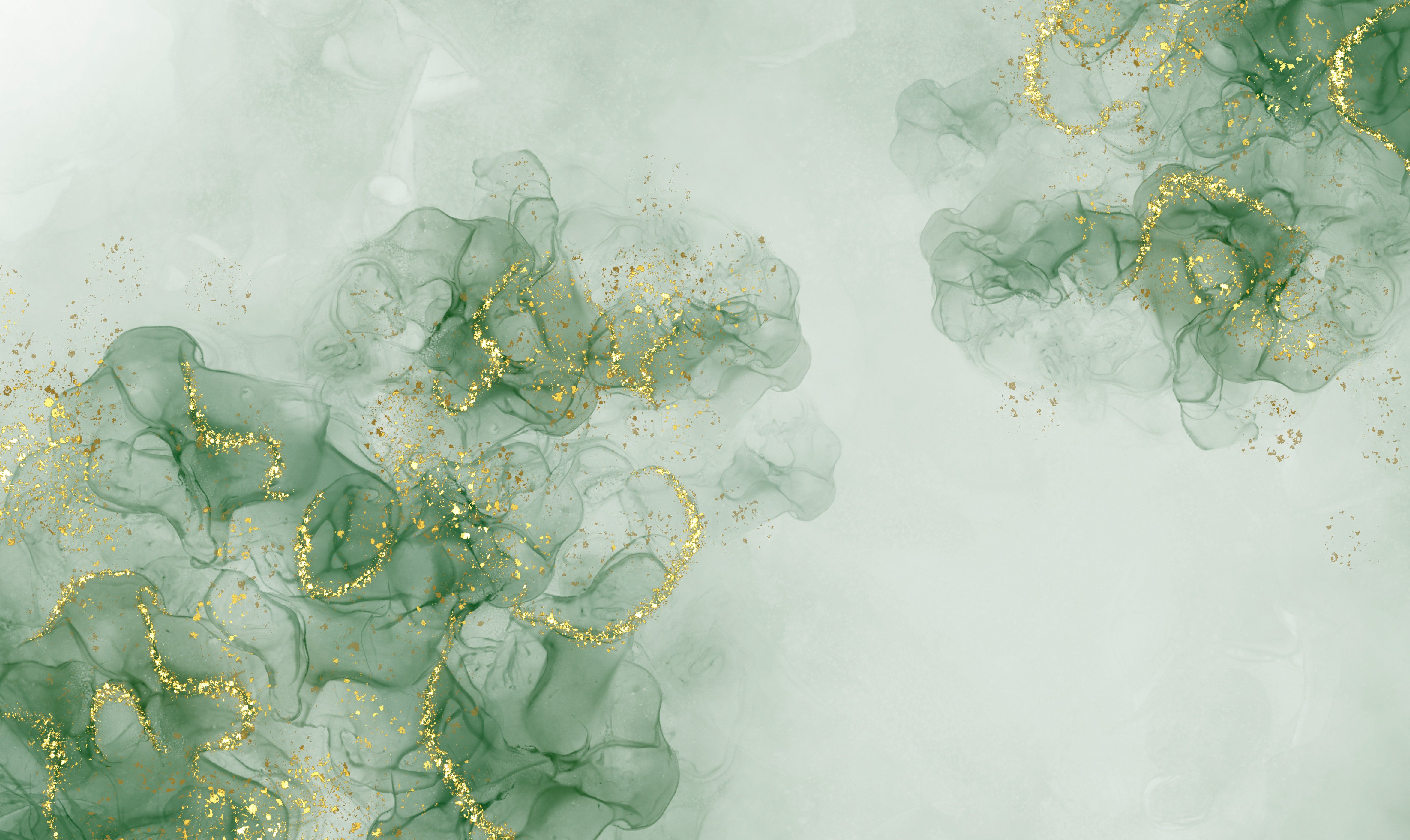 Green watercolor background with gold glitter